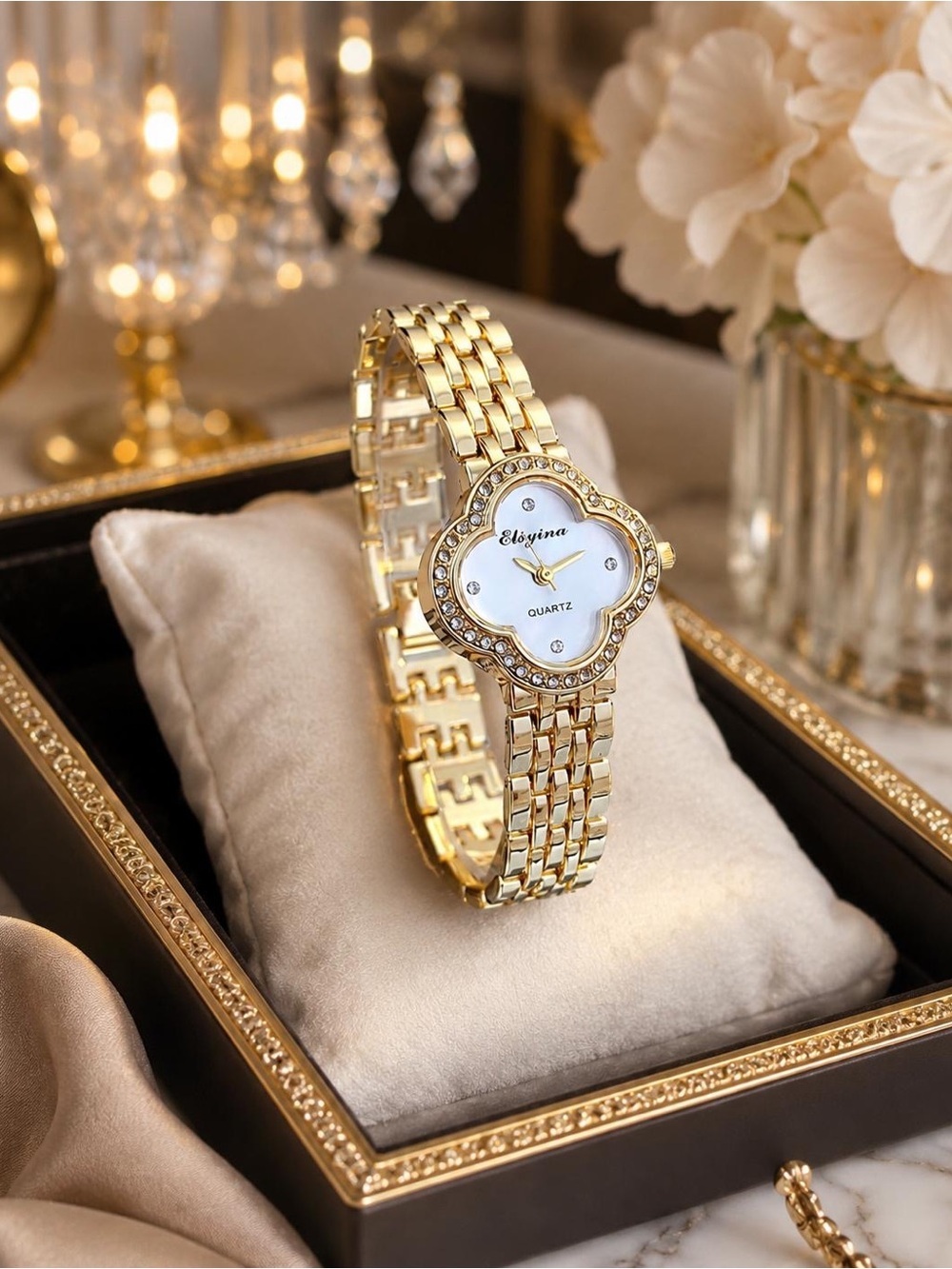 Anthropologie Gold-Tone Crystal-Trim Women's Bracelet Watch